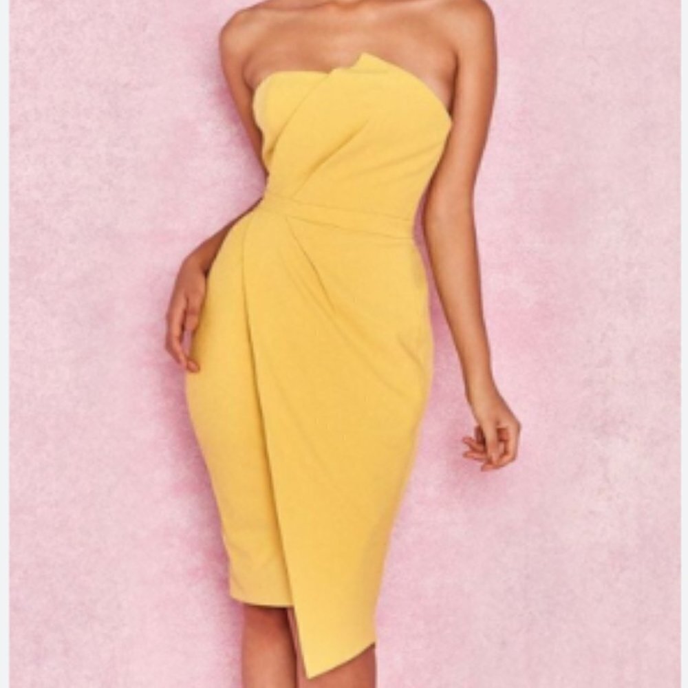 House of CB Uma Asymmetrical Midi Dress‎ in Yellow sz XS